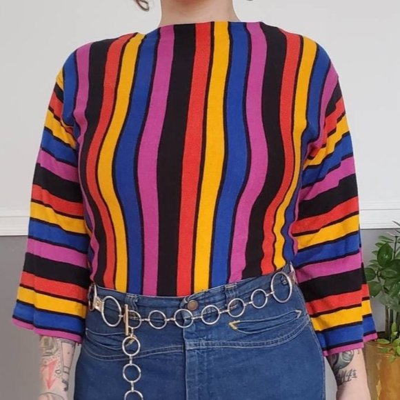 Tops - 60s/70s Aileen Colorful Striped Bell Sleeved Tunic